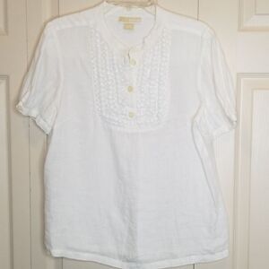 MICHAEL KORS White Linen Button Down Blouse Size Small